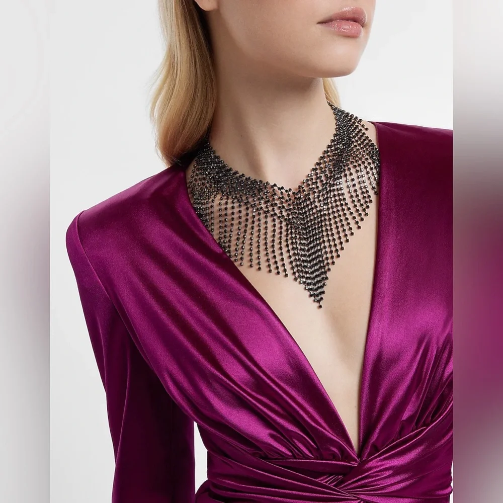 NWT Express Crystal Fringe Statement Necklace - Picture 1 of 3